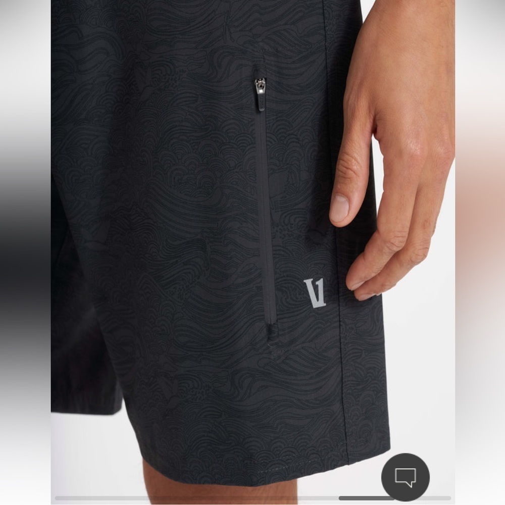 Vuori Infinity Boardshorts Black Vintage Ocean Print Black Gray Size 34 NWOT - Picture 9 of 12